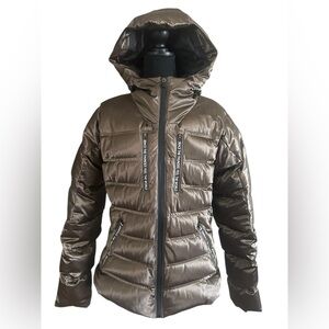 Orolay Metallic Brown Hooded Down Puffer Jacket Women’s Small